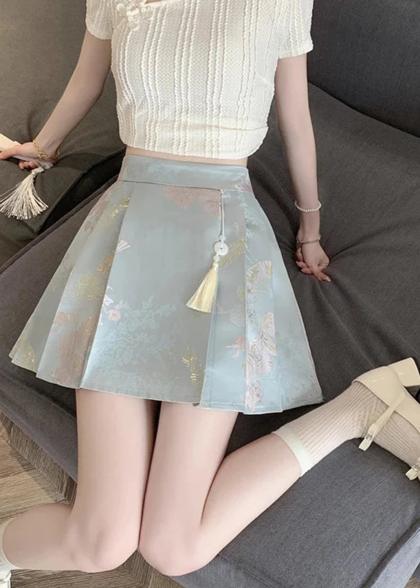 Cute Chinese Style Embroidered Skirt Pastel Kitten