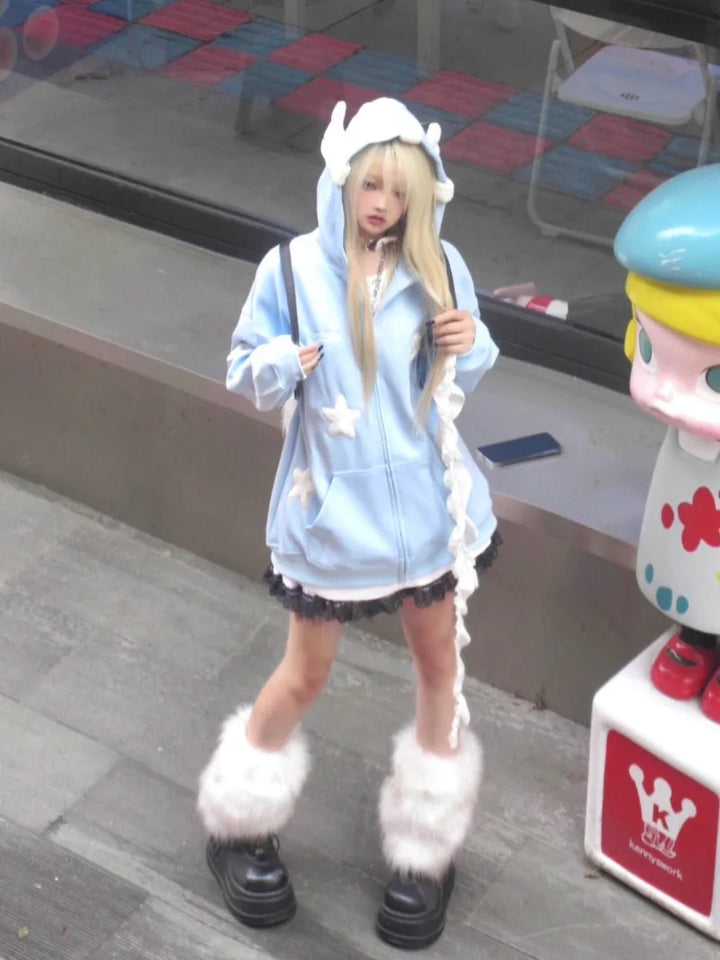 Y2K Anime Zip Hoodie Pastel Kitten