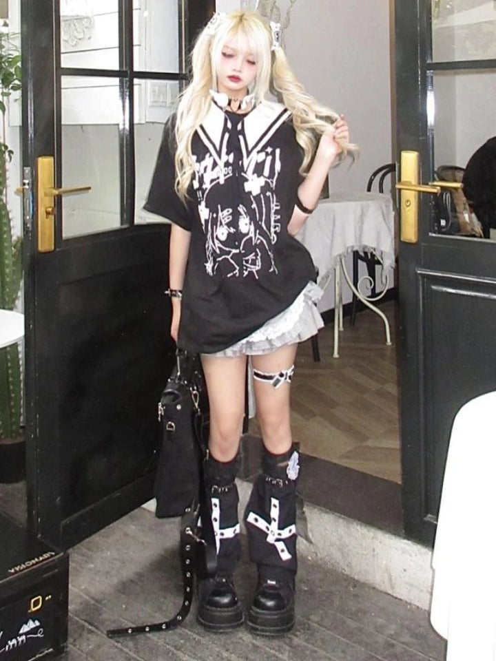 Gothic Y2K Sailor Shirt Pastel Kitten