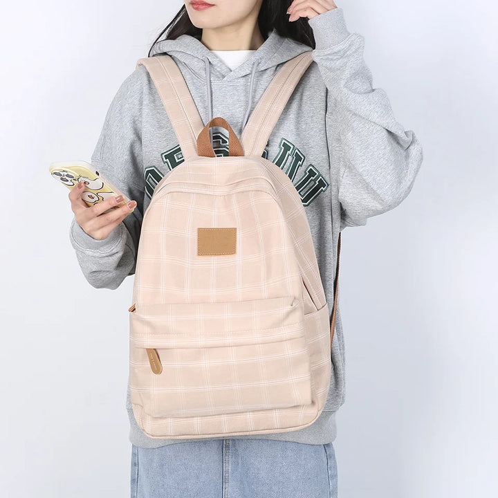 Korean Checkered School Bag Pastel Kitten