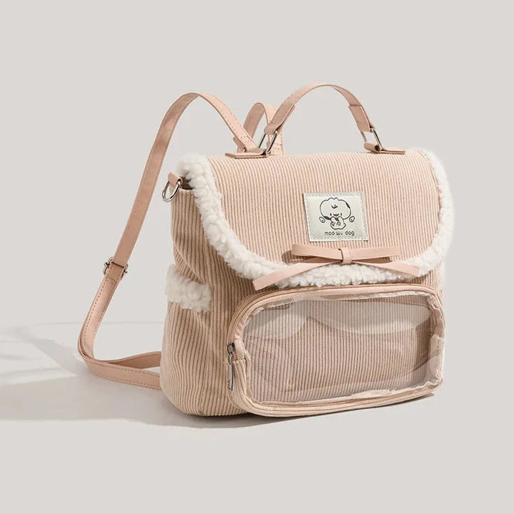 Cute Corduroy Messenger Bag Pastel Kitten