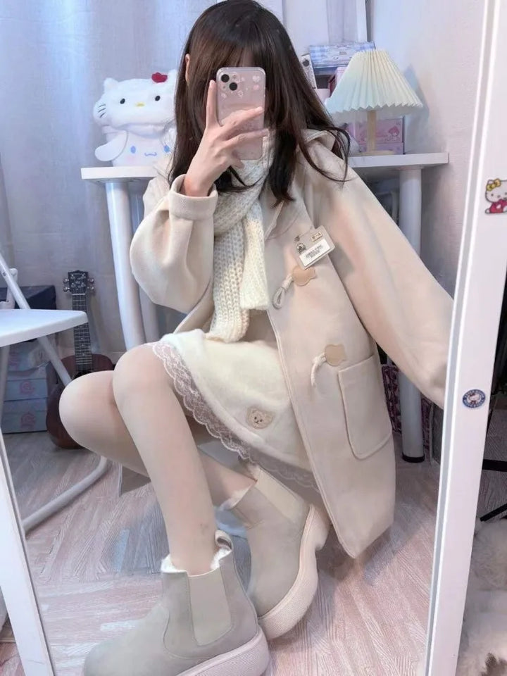 Cute Japanese Preppy Coat Pastel Kitten
