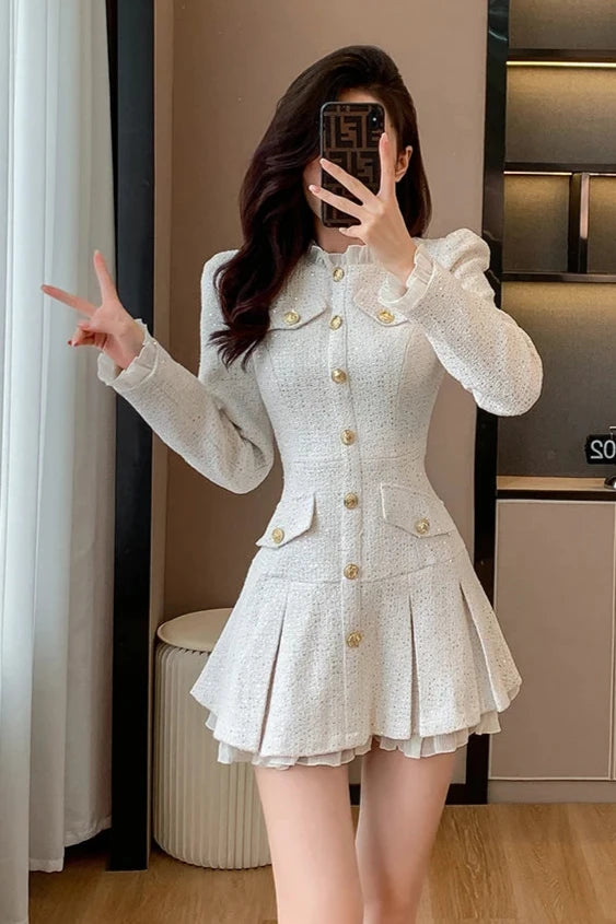 Cute Korean Pleated Mini Dress Pastel Kitten