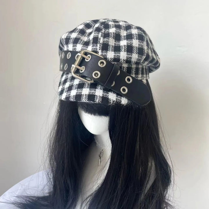 Korean Vintage Plaid Hat Pastel Kitten