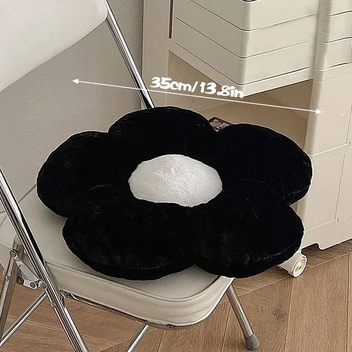 Cute Black & White Flower Soft Pillow Pastel Kitten