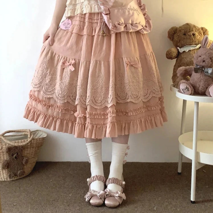 Vintage Embroidered Lolita Skirt Pastel Kitten