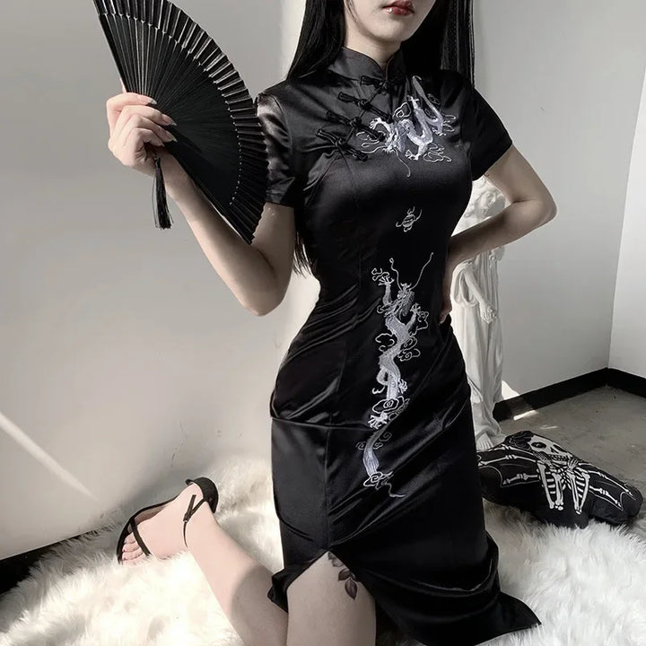 Gothic Retro Cheongsam Dress Pastel Kitten