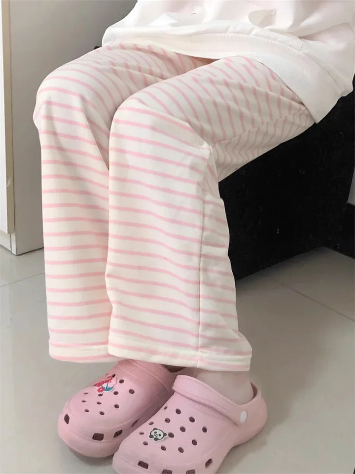 Kawaii Striped Basic Pants Pastel Kitten