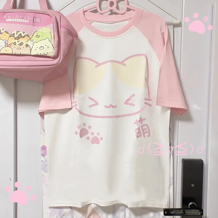 Y2K Kawaii Loose T-Shirt Pastel Kitten