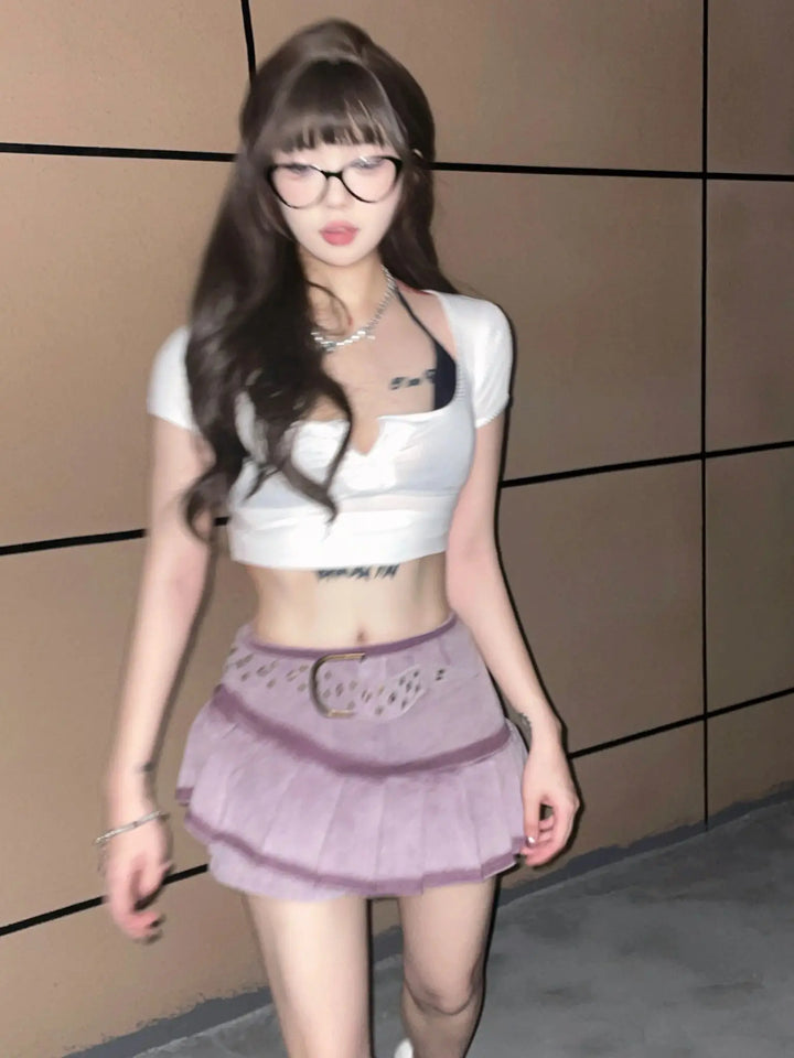 Summer Women Korean Fashion 2000s Aesthetic Kpop Japanese Pleated Mini Skirt Gyaru Coquette Cyber Punk Chic Y2k Harajuku Design Pastel Kitten