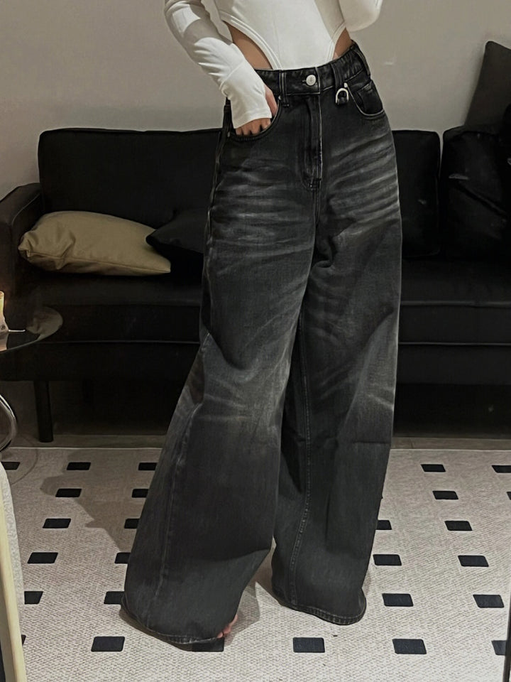 Vintage Black Wide Jeans Pastel Kitten