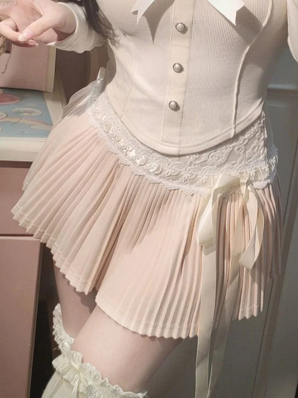 Sweet Pleated Cake Skirt Pastel Kitten