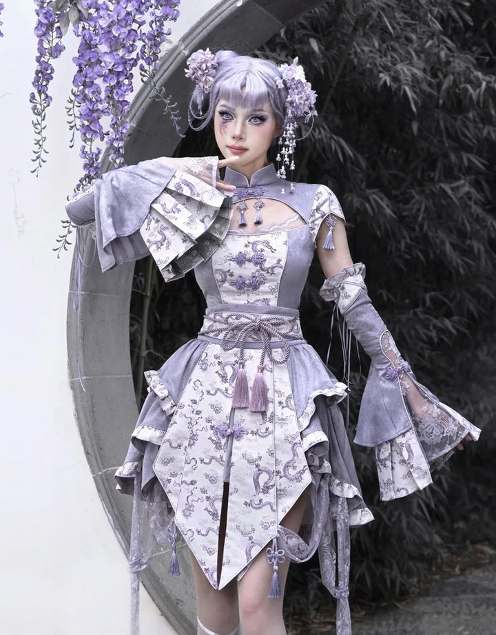 Chinese Style Party Outfit Set - Top & Sleeves Pastel Kitten