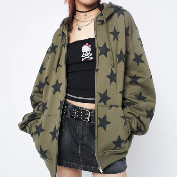 Y2K Vintage Star Zip Hoodie Pastel Kitten