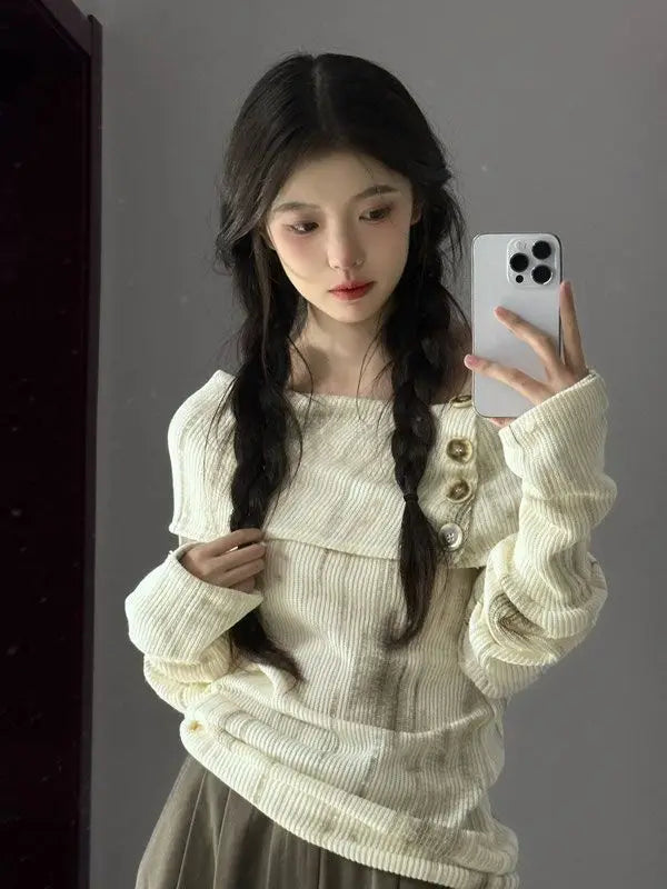 Korean Style Off-Shoulder Sweatshirt Pastel Kitten