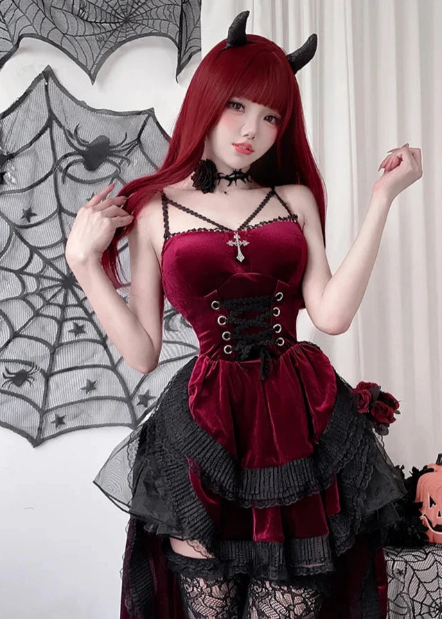 Gothic Halloween Outfit Set - Dress & Accessories Pastel Kitten