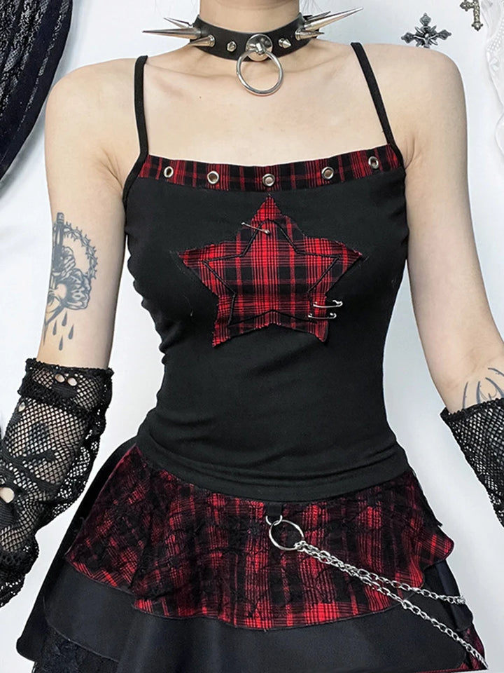 Y2K Red Plaid Gothic Top Pastel Kitten