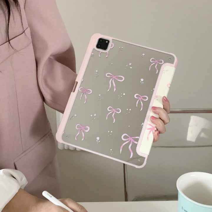 Kawaii Pink Bow iPad Case Pastel Kitten