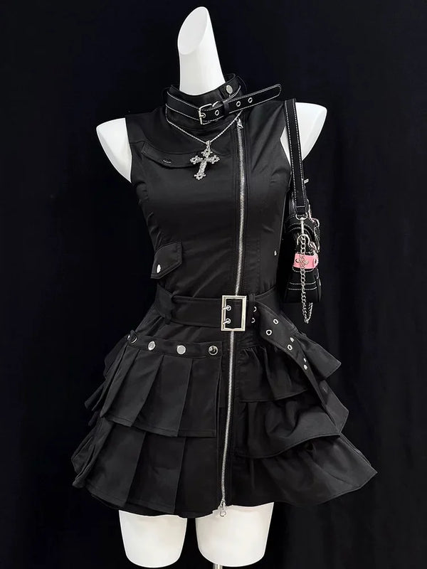 Vintage Gothic Sleeveless Dress Pastel Kitten