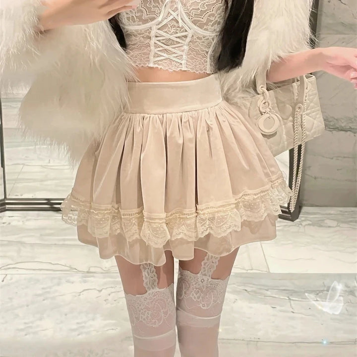 Kawaii Velvet Mini Skirt Pastel Kitten
