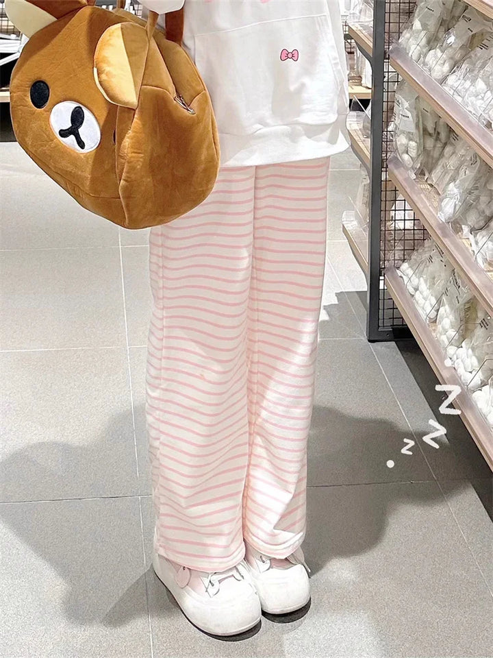 Kawaii Striped Basic Pants Pastel Kitten