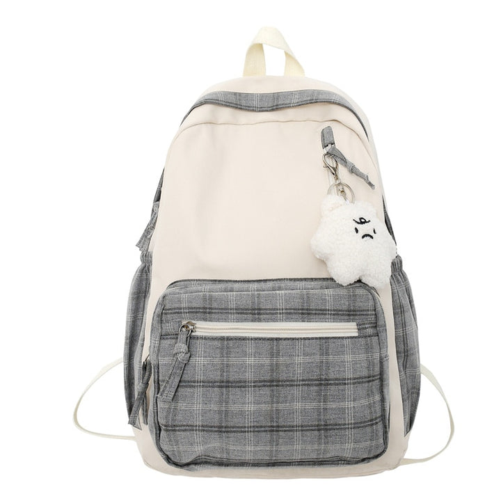 Cozy Plaid School Backpack Pastel Kitten