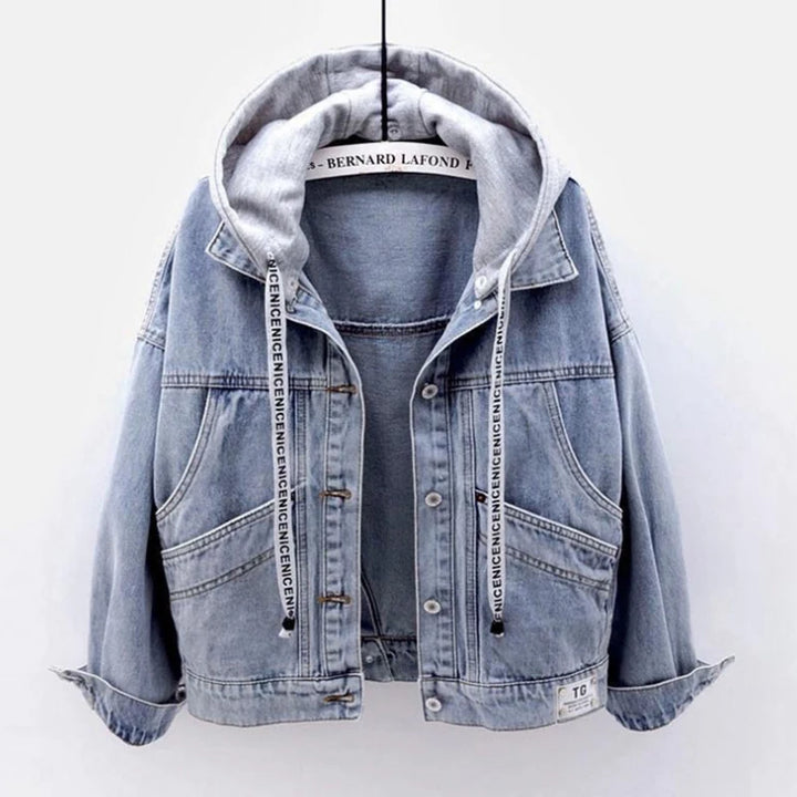 Loose Hooded Denim Jacket Pastel Kitten