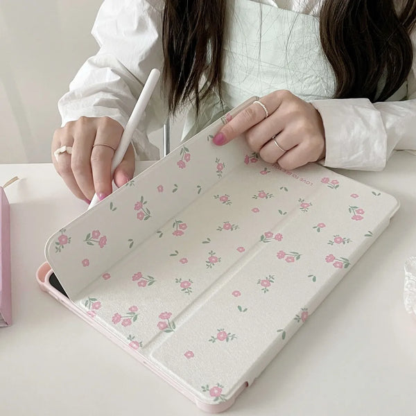 Simple flowers With Pencil Holder Funda for New iPad Air 5th 4th Generation 10.9 iPad Pro 11 10.2 8 9th Air3 pro10.5 10th Case Pastel Kitten