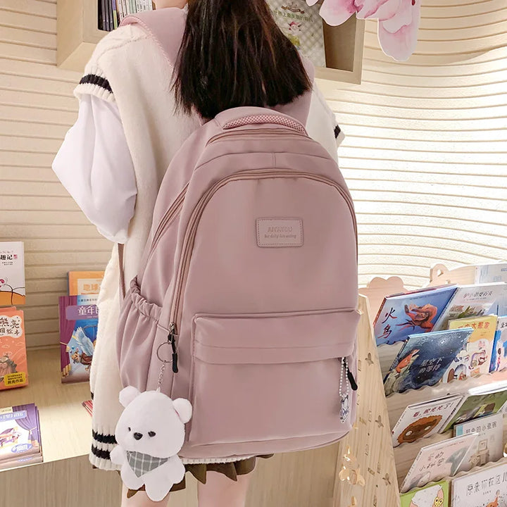 Cute Waterproof College Backpack Pastel Kitten