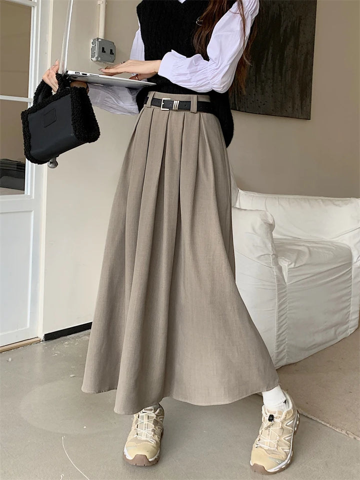 Korean Pleated Midi Skirt Pastel Kitten