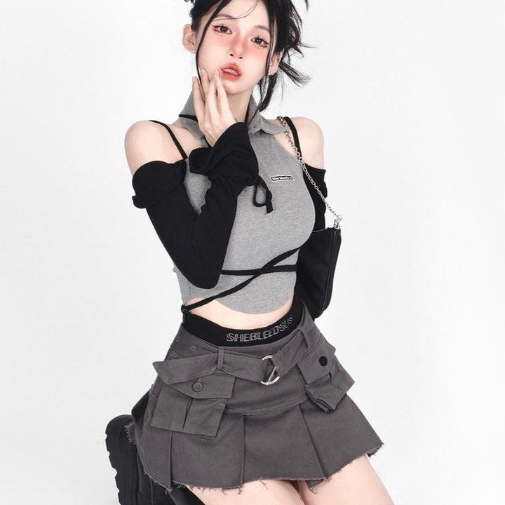 Y2K Techwear Set - Top & Skirt Pastel Kitten