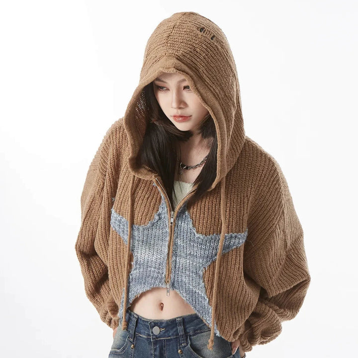 Y2K Knitwear Hooded Cardigan Pastel Kitten