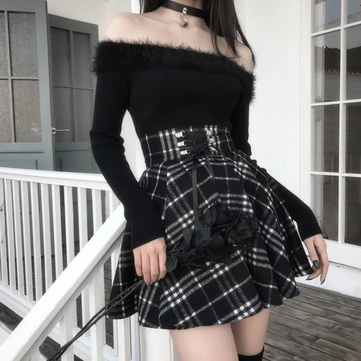Gothic Lolita Plaid Skirt Pastel Kitten