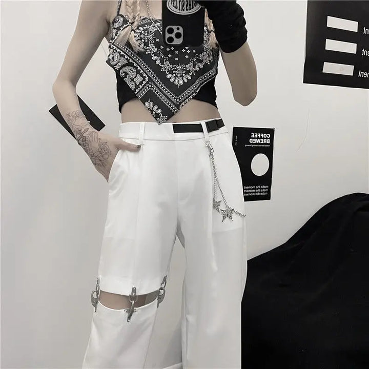 Harajuku Goth Pants With Chain Pastel Kitten