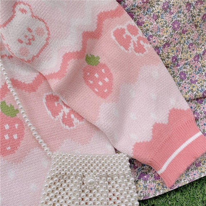 Kawaii Japanese Strawberry Bear Sweater Pastel Kitten