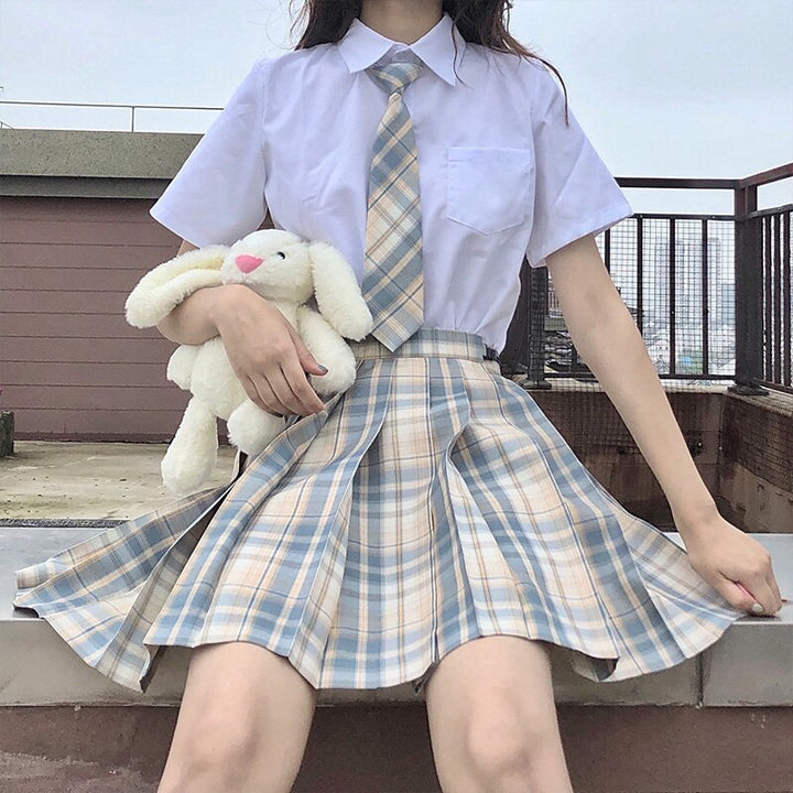 School Girl Uniform Pleated Skirt Pastel Kitten