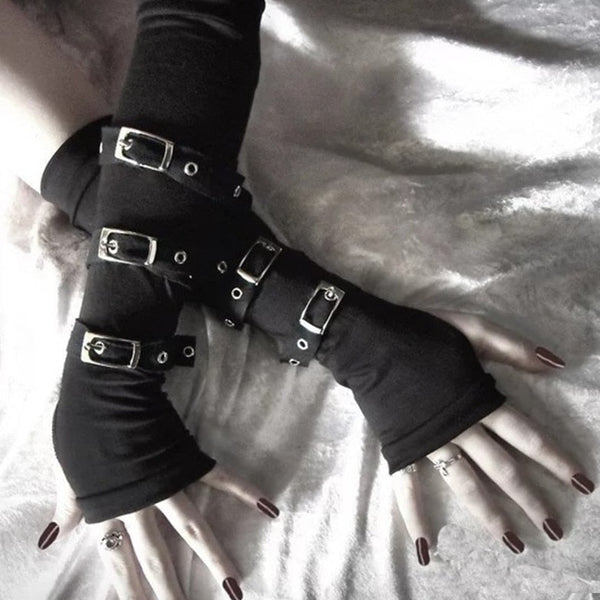 Gothic Arm Warmers with Straps Pastel Kitten