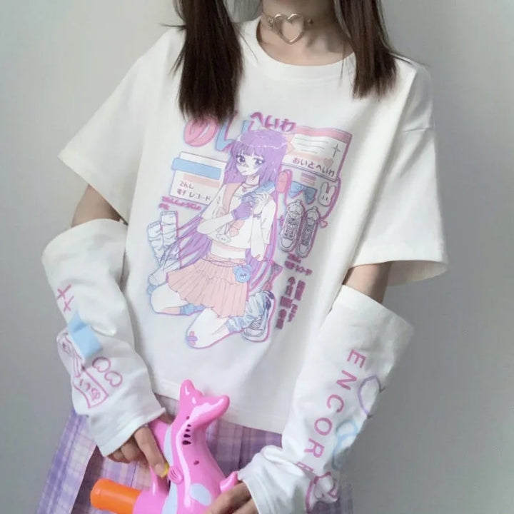 Japanese Streetwear E Girl T-shirt Pastel Kitten