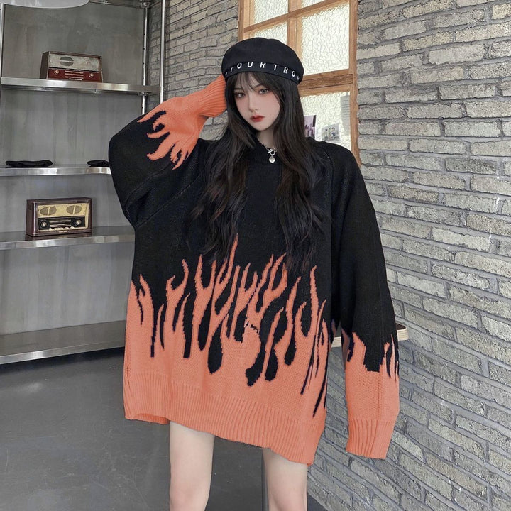 Gothic Flames Harajuku Sweater Pastel Kitten