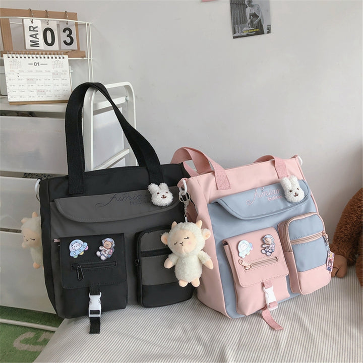 Nylon Patchwork Tote Bag Pastel Kitten