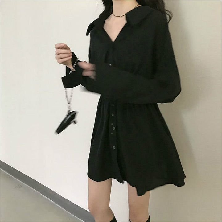 Elegant Black Long Sleeve Dress Pastel Kitten