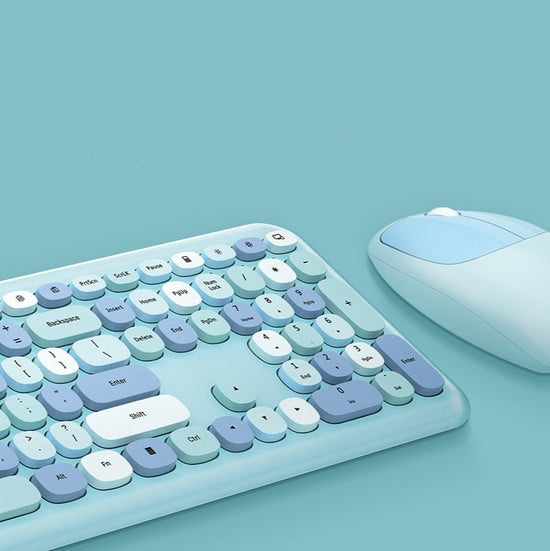 Colorful Wireless Keyboard & Mouse Kit - Pastel Kitten