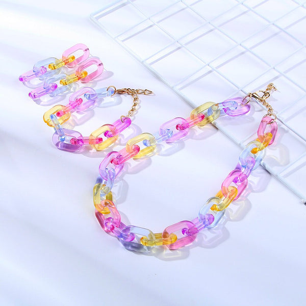 Acrylic Colorful Set Necklace Bracelet Earrings Pastel Kitten