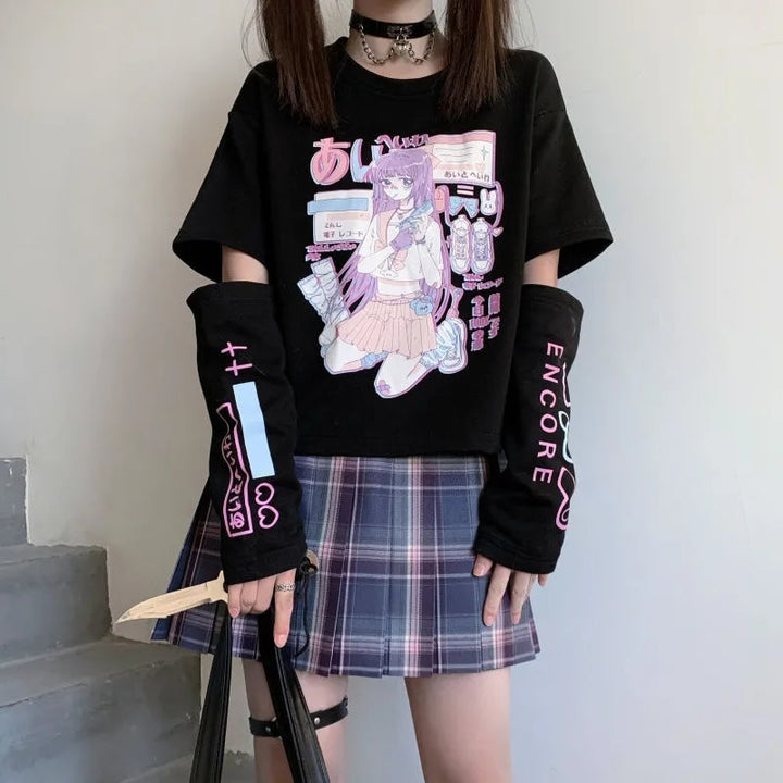 Japanese Streetwear E Girl T-shirt Pastel Kitten