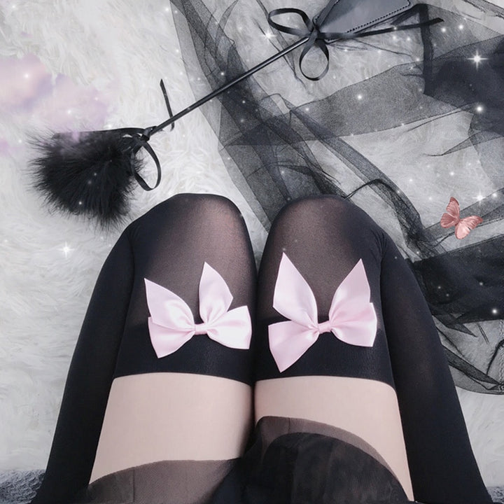 Kawaii Anime Stockings with Bow Pastel Kitten