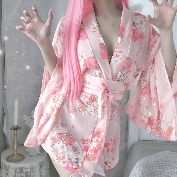 Japanese Kimono Pajamas Pastel Kitten