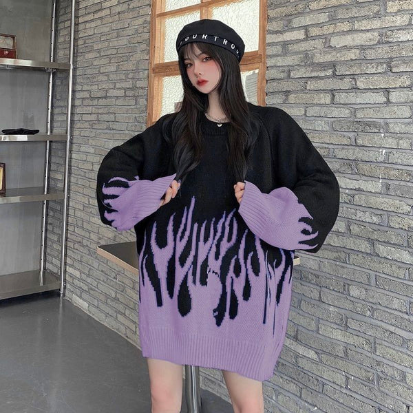 Gothic Flames Harajuku Sweater Pastel Kitten