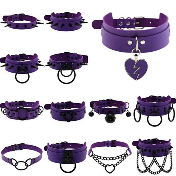 Purple Gothic Leather Chokers Pastel Kitten