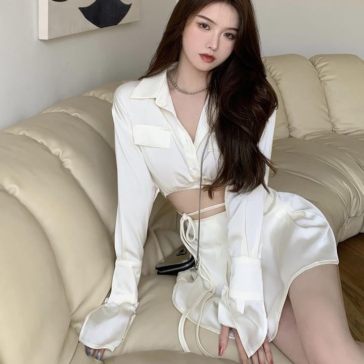 Korean Aesthetic Shirt & Skirt Set Pastel Kitten