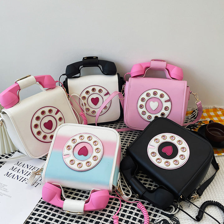 Vintage Telephone Shaped Shoulder Bag Pastel Kitten
